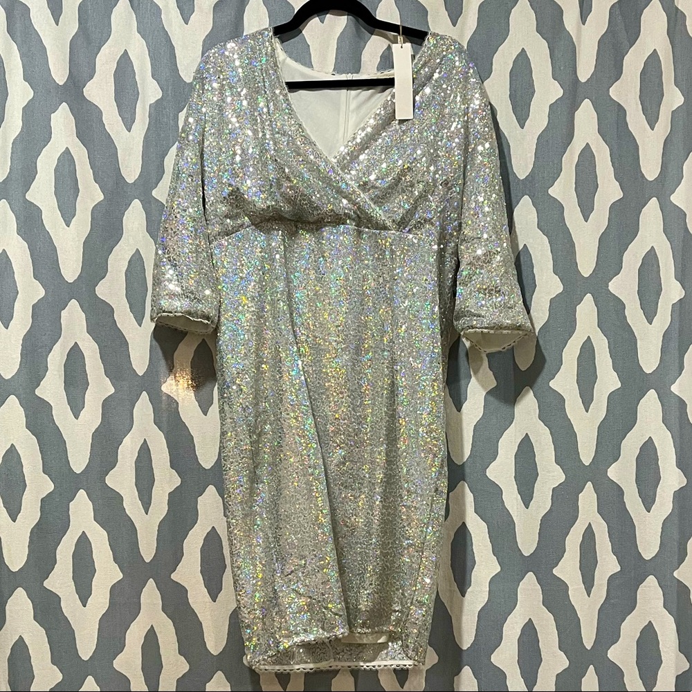 Silver Sequin Sheath Dress